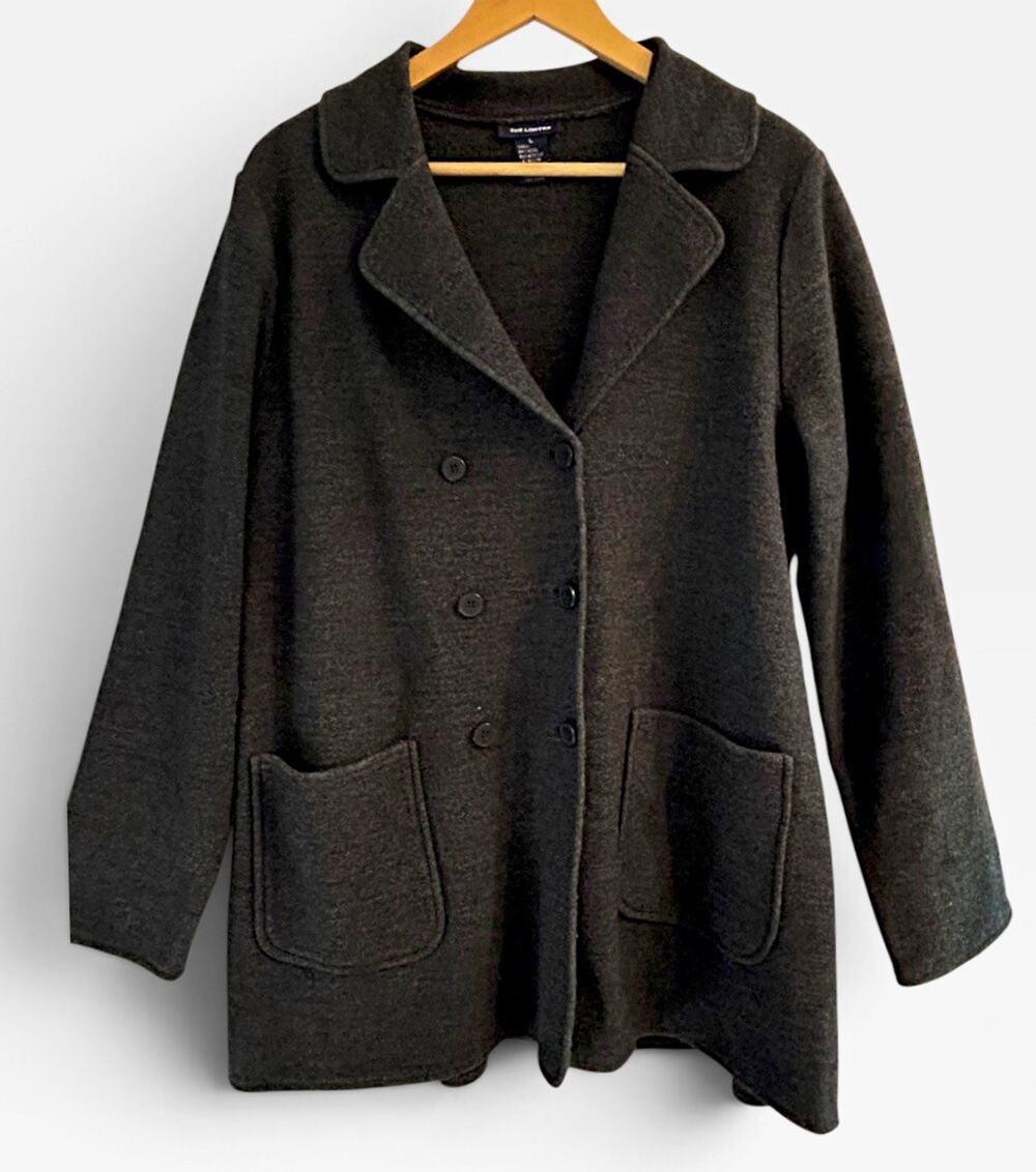 The Limited Women Dark Gray Wool Blend Pea Coat Sz L Cottagecore Cabincore Fall